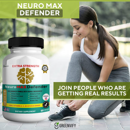 GREENVIFY NeuroMAX Defender Extra Strength Brain Support Supplement with Herbal Blend, 60 Capsules, DHA, B12, Vitamins A C D E, Selenium, 30-Day Supply (1) GREENVIFYBuy Supplements Australia