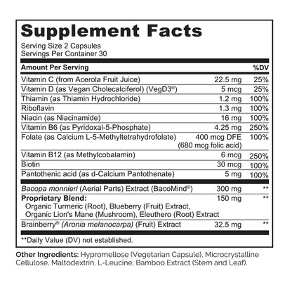 NATURELO Whole Food Brain Supplement - Brain Health Supplements for Memory & Focus Support - Enhance Brain Health Blend Supplement for Adults