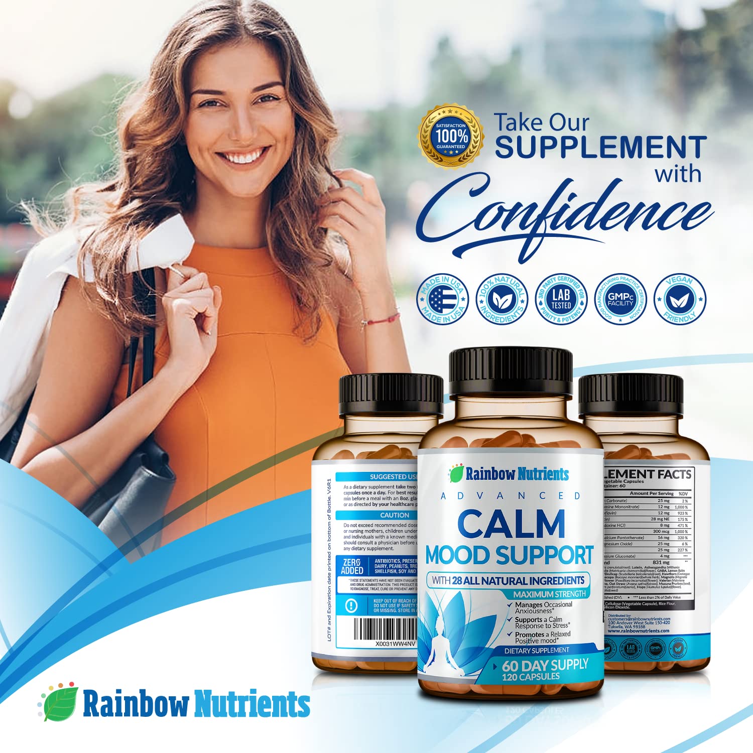 28 in 1 Calm Mood Support Supplement- Natural Happy Pills for Occasional Anxiousness & Stress, Worry feelings, Relaxation, Mental Clarity | Max Sleep & Mood Support for Women & Men|120 Vegan Capsules Rainbow Nutrients, LLCBuy Supplements Australia