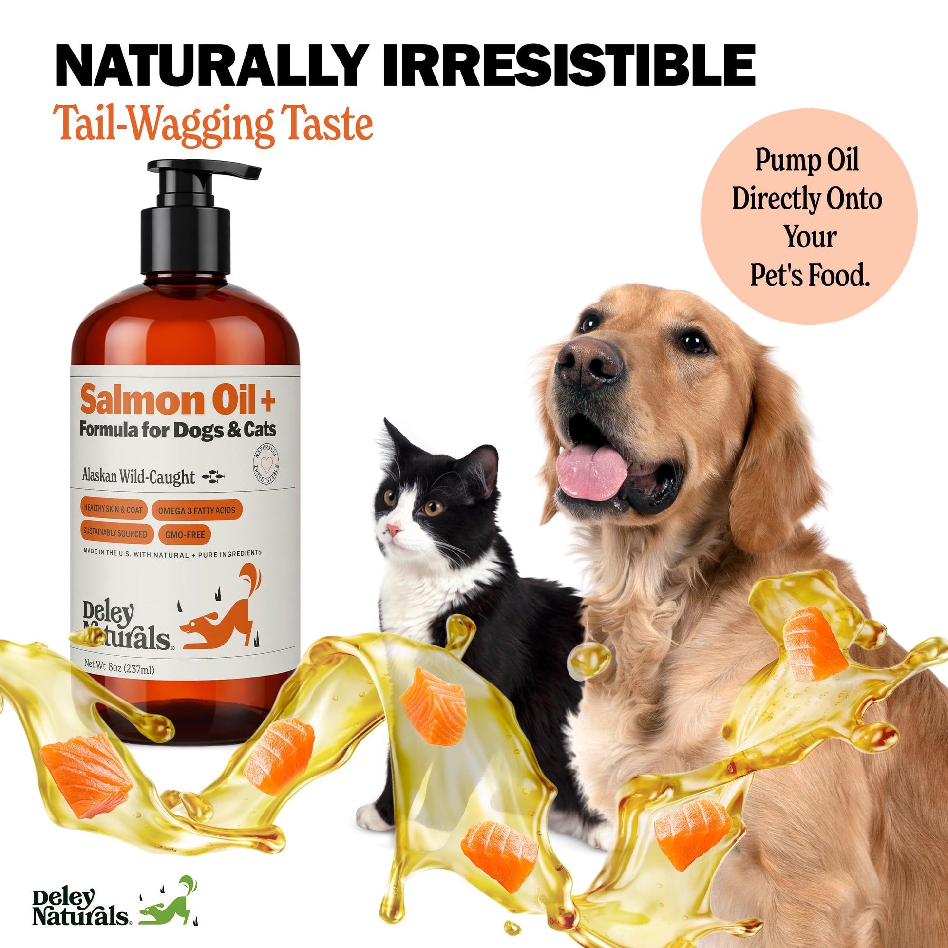 Deley Naturals Wild Alaskan Salmon Oil for Dogs & Cats - New and Improved Salmon Oil Plus Formula - Fish Oil for Dogs with Omega 3, DHA and EPA - Omega 3 for Healthy Skin and Coat - 8oz Made in USA Deley NaturalsBuy Supplements Australia