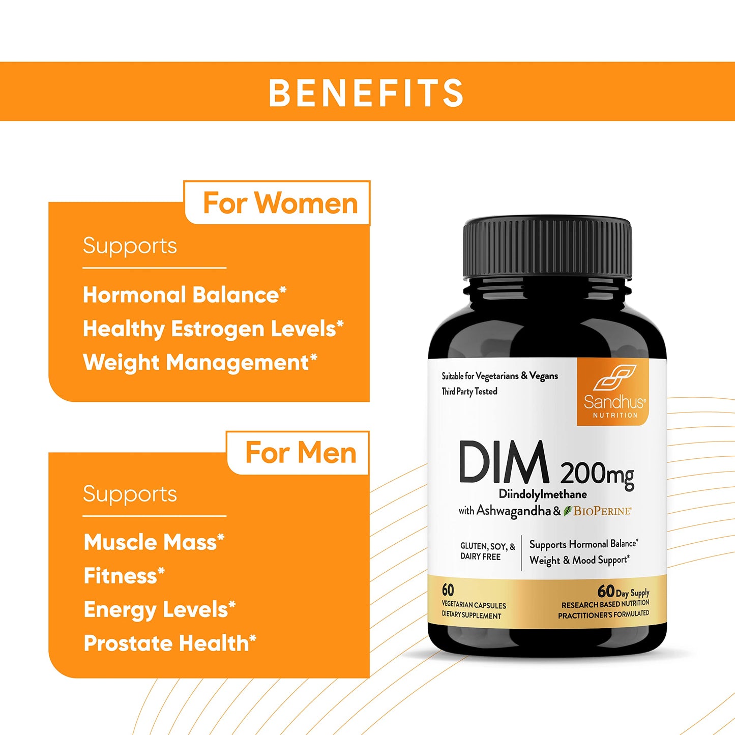 Sandhu's DIM Supplement 200 mg -60 Capsules - Diindolymethane with Ashwagandha & Bioperine Hormone Balance for Women & Men, Hormonal Acne Supplements Sandhu'sBuy Supplements Australia