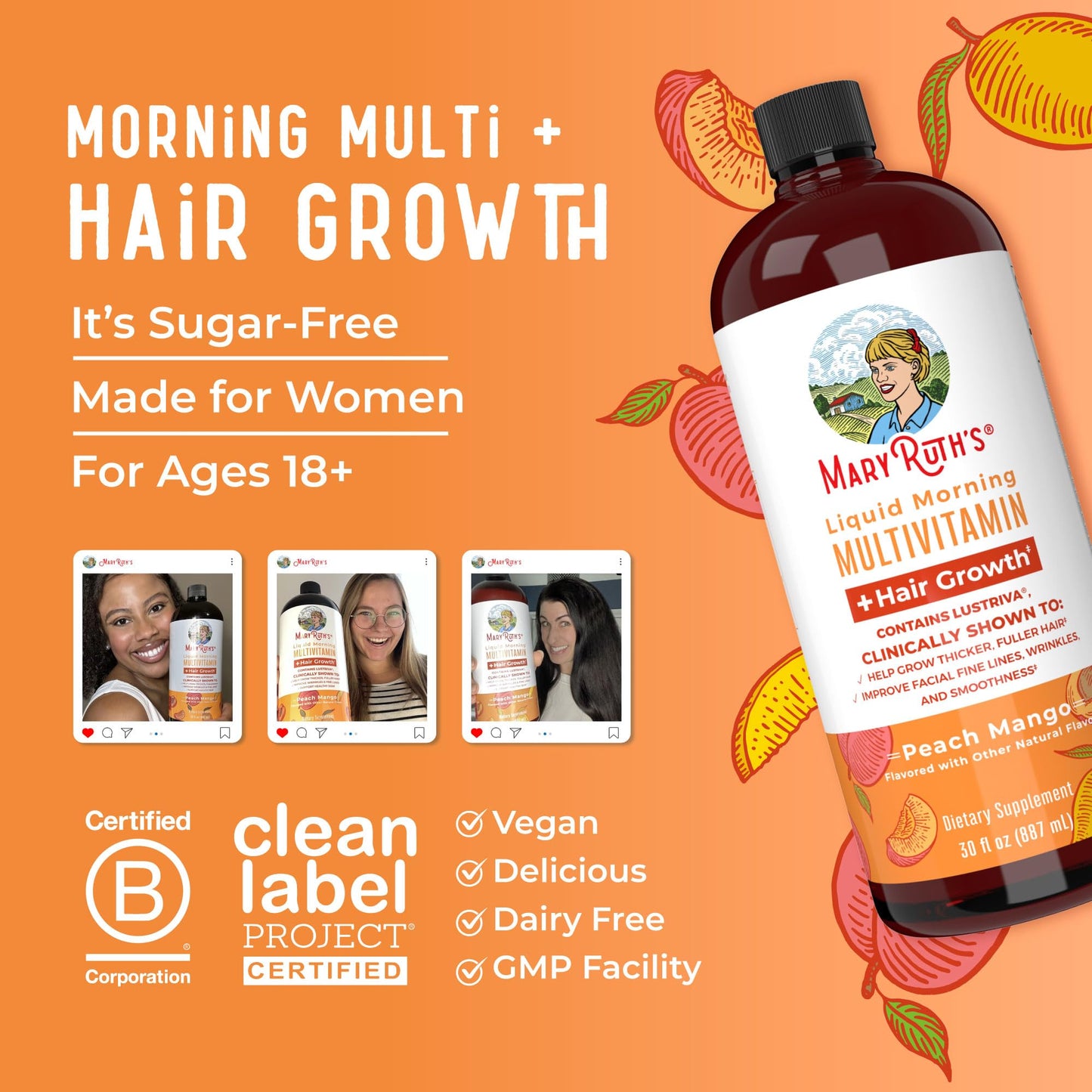 MaryRuth's Liquid Multivitamin+Hair Growth | Clinically Tested for Thicker Hair & Facial Wrinkles in Women | Biotin 10000mcg | Lustriva Hair Growth Supplement | MaryRuth OrganicsBuy Supplements Australia