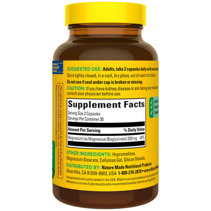 Nature Made Magnesium Glycinate 200 mg per Serving, Magnesium Supplement for Muscle, Heart, Nerve and Bone Support, 60 Magnesium Bisglycinate Capsules, 30 Day Supply Nature MadeBuy Supplements Australia