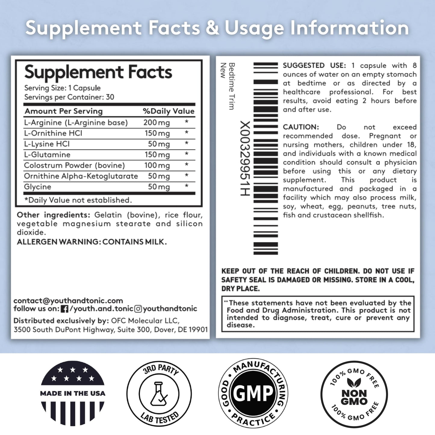 Youth & Tonic PM Bedtime Trim for Lean Appearance & Muscle Definition Support – Nighttime Amino Acids Supplement for Overnight Recovery, Men & Women, 30 Capsules Youth & TonicBuy Supplements Australia