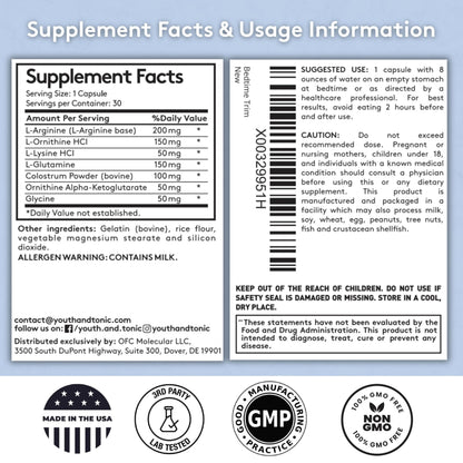 Youth & Tonic PM Bedtime Trim for Lean Appearance & Muscle Definition Support – Nighttime Amino Acids Supplement for Overnight Recovery, Men & Women, 30 Capsules Youth & TonicBuy Supplements Australia
