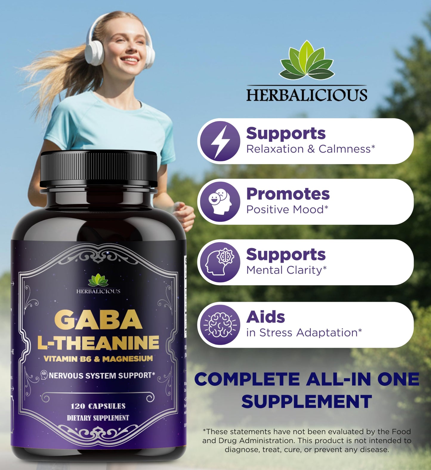 HERBALICIOUS GABA L-Theanine with Magnesium – Calm & Focus Support, Stress Relief, Relaxation + Mood Balance, Brain & Memory Support Supplement – Vitamin B6 + B12 Complex – 120 Capsules HERBALICIOUSBuy Supplements Australia