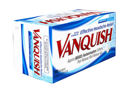Vanquish Extra Strength Pain Reliever Headache Relief Aspirin Acetaminophen Caffeine 100 Coated Caplets (Pack of 2) VanquishBuy Supplements Australia