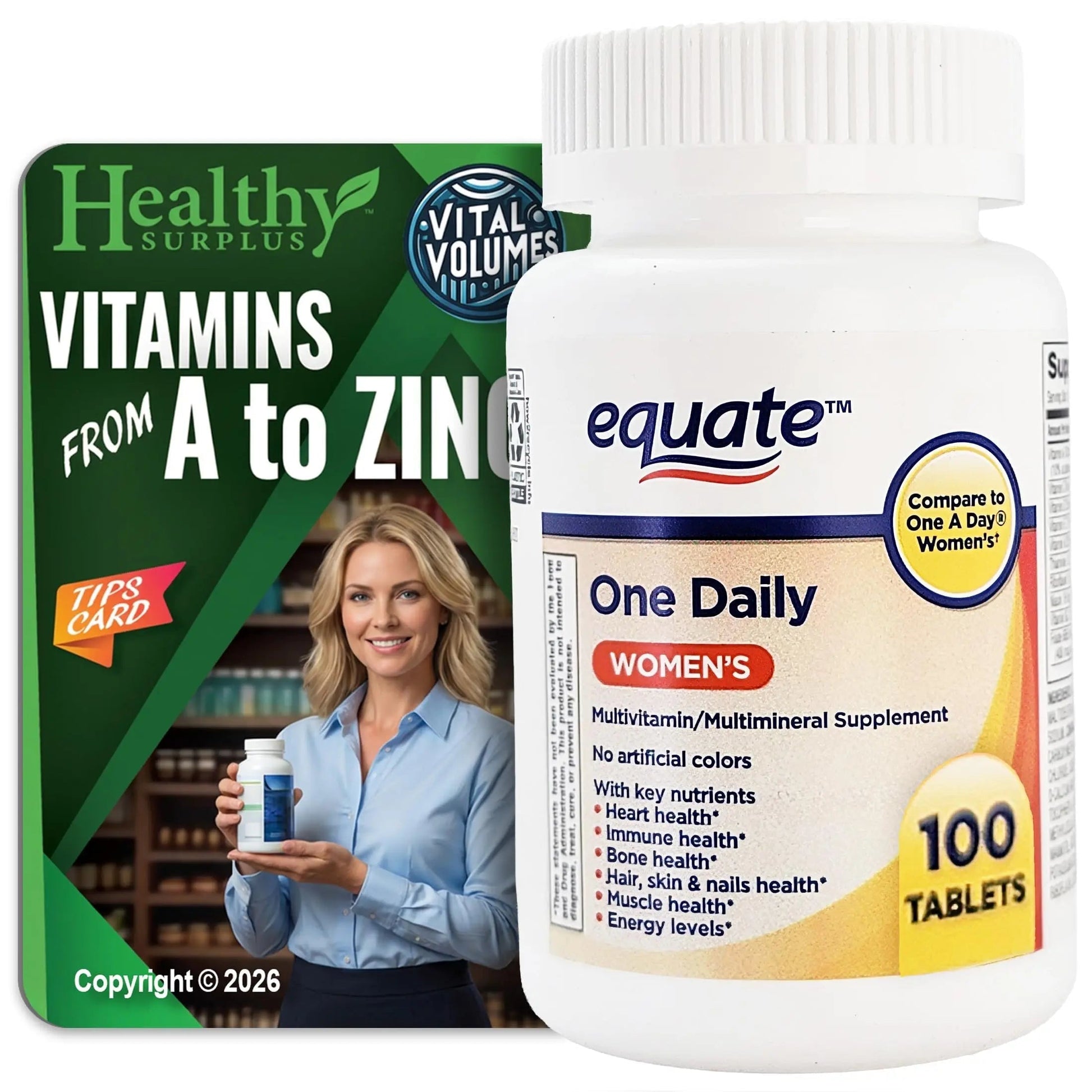 Healthy Surplus Equate One Daily Women's Multivitamin/Multimineral Supplement 100 Tablets and Vital Volumes Vitams Healthy Surplus