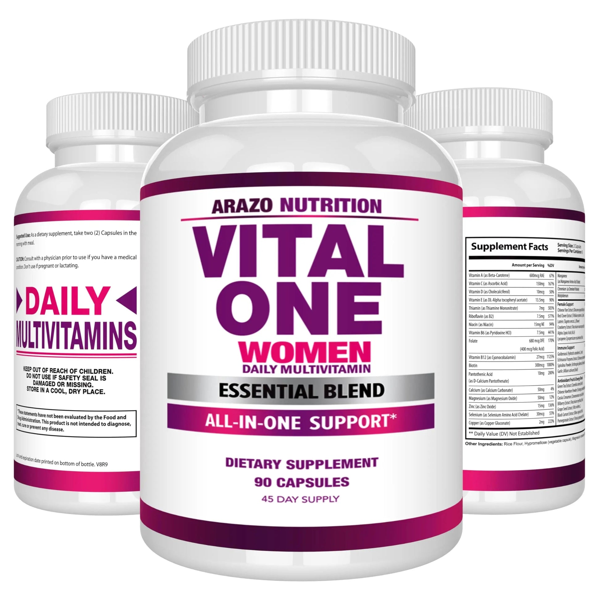 Arazo Nutrition Vital One Multivitamin for Women - Daily Wholefood Supplement - 90 Vegan Capsules Arazo Nutrition