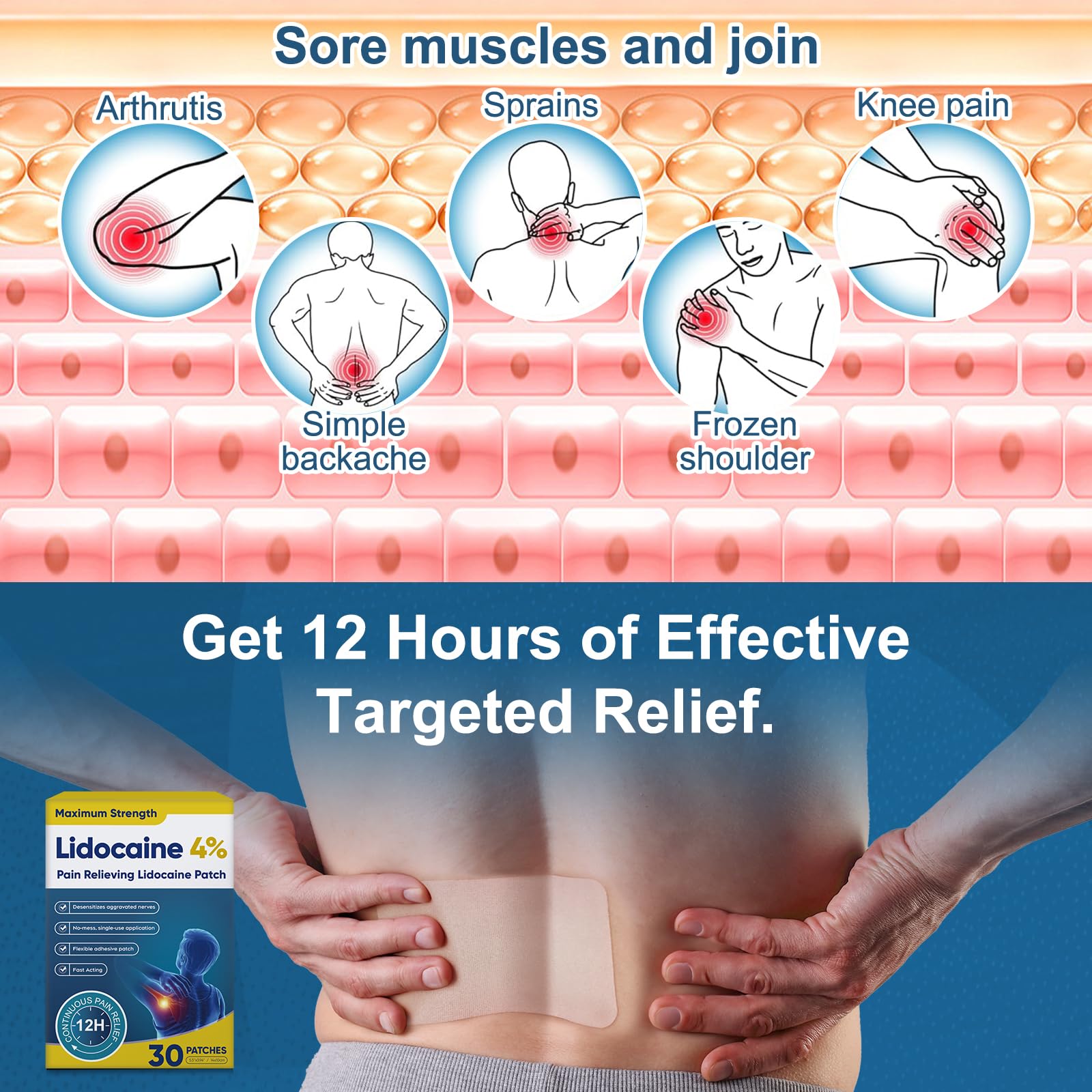 Teemofe 4% Lidocaine Pain Relief Patches – Maximum OTC Strength, Fast-Acting Targeted Relief, for Muscle & Joint Discomfort, 30 Count-10 TeemofeBuy Supplements Australia