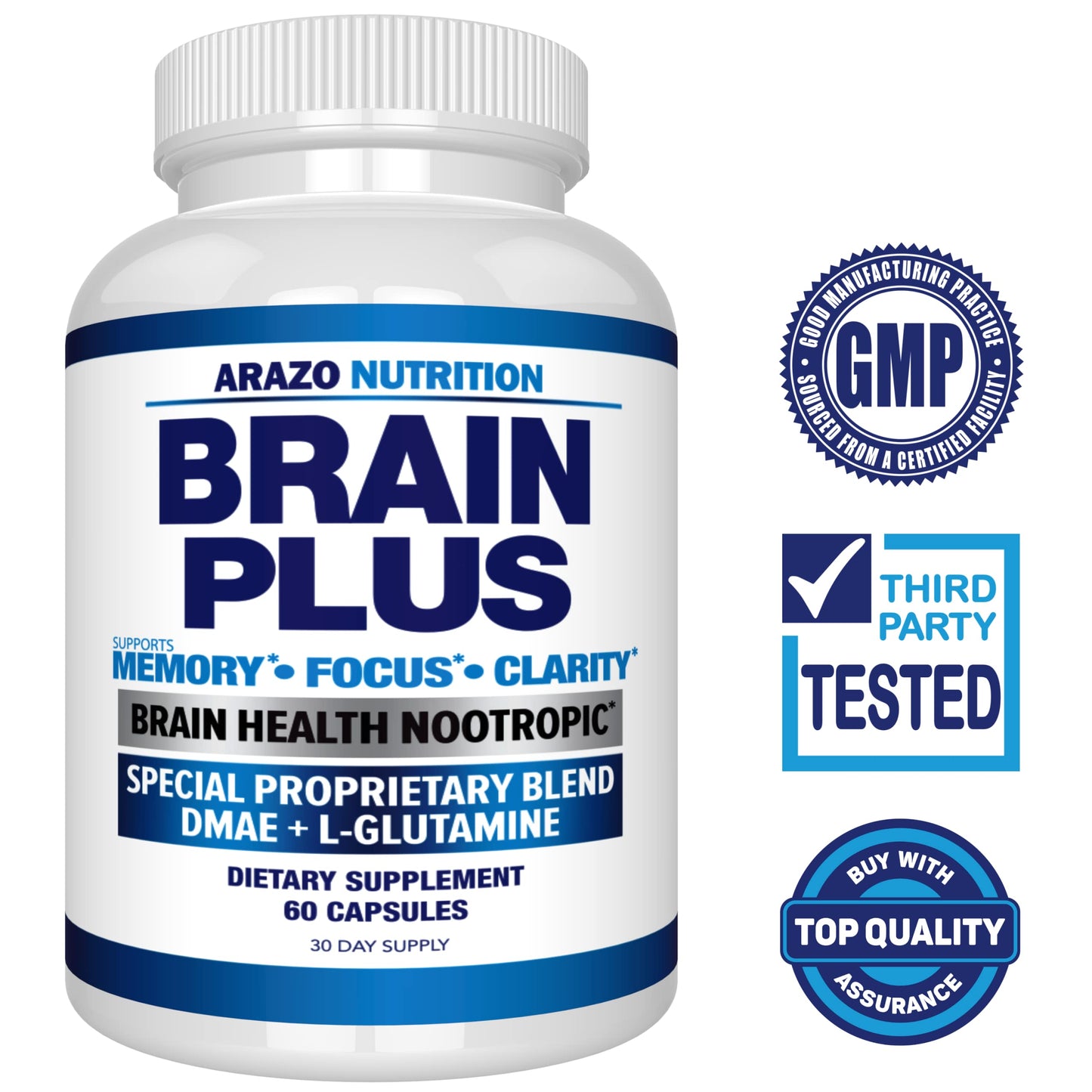 Arazo Nutrition Premium Brain Function Supplement – Memory, Focus, Clarity – Nootropic Booster with DMAE, Bacopa Monnieri, L-Glutamine, Multi Vitamins, Multi Minerals Arazo NutritionBuy Supplements Australia