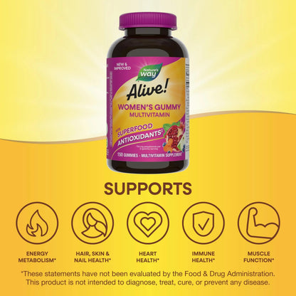 Nature's Way Alive! Women's Daily Gummy Multivitamins, 16 Vitamins & Minerals, Energy Metabolism*, Hair Skin & Nails Nature's WayBuy Supplements Australia