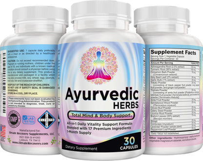 Ayurvedic Herbs 17-in-1 Supplement | Mind & Body Balance | Ayurveda Health Support Blend | Ayurvedic Supplements | 1-Month Supply | 30 Capsules Elevate Recovery SupplementsBuy Supplements Australia