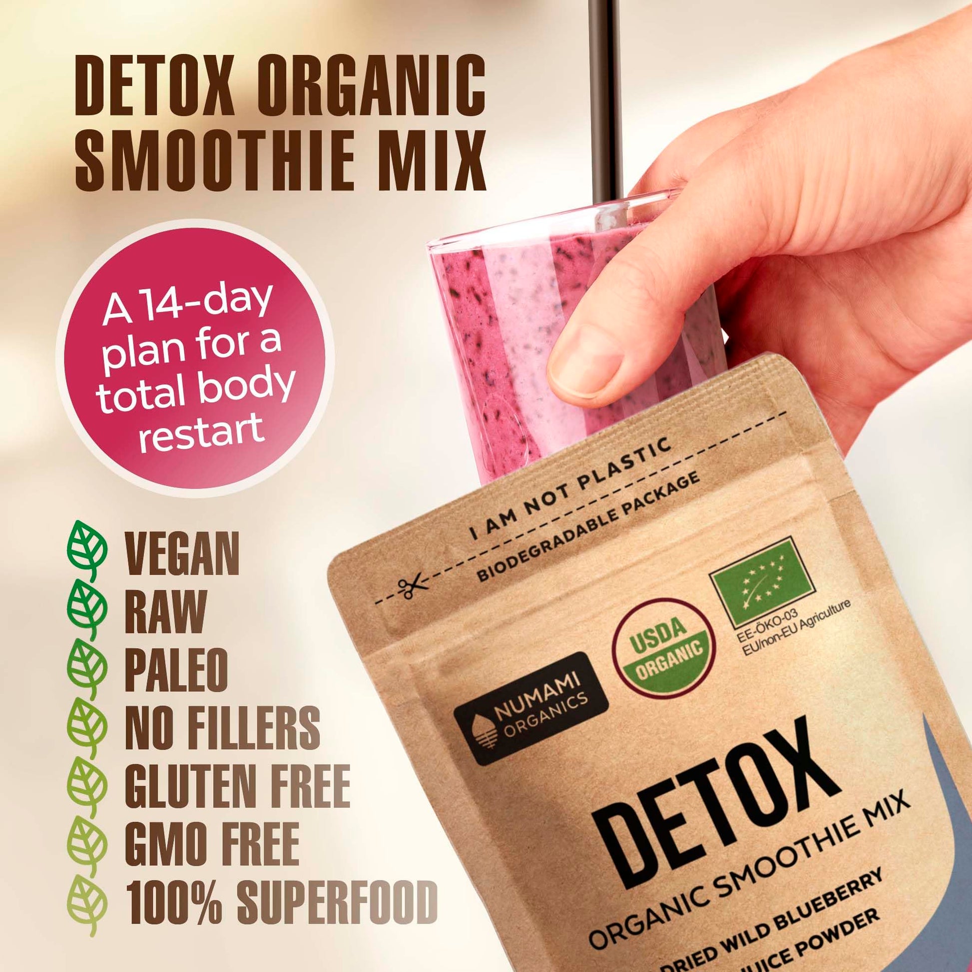Numami Organic Detox Blueberry Smoothie Powder with Healthy Spirulina, Atlantic Dulse NumamiBuy Supplements Australia