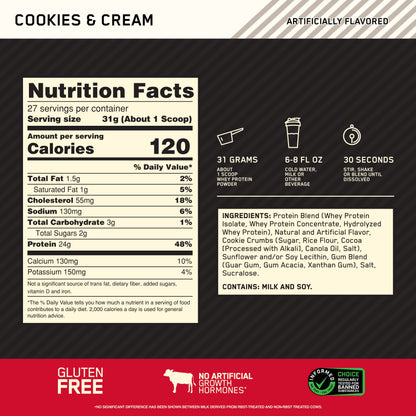 Optimum Nutrition Gold Standard 100% Whey Protein Powder, Cookies & Cream Optimum NutritionBuy Supplements Australia