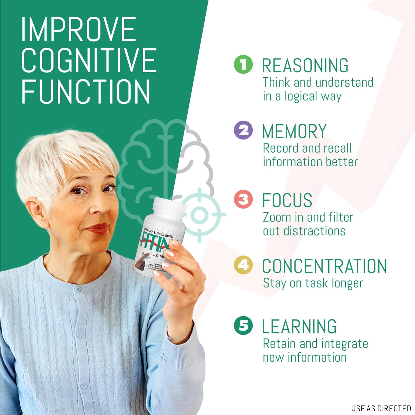 FITINA Brain Supplement with Vitamin B6 & Thiamine for Memory, Focus and Cognitive Support | High-Dose B Vitamins for Nervous System Brain Health, Daily Formula for Adults, 100 Tablets (1-Pack) FitinaBuy Supplements Australia