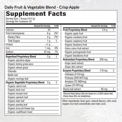 Equilife Daily Fruit & Vegetable Blend, Superfood Antioxidant Supplement, Crisp Apple Flavor with Vitamin C, Fiber, and 9 Essential Amino Acids, Supports Energy, Low Sugar, Vegan, 30 Servings Tub EquilifeBuy Supplements Australia