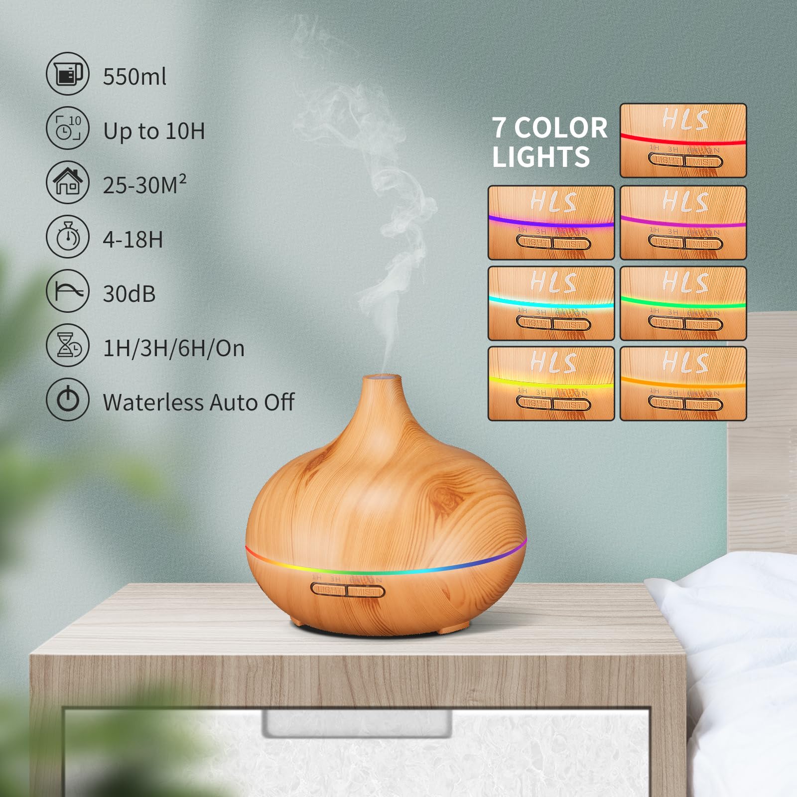HLS 550ml Aroma Diffusers for Essential Oils Large Room with 10 Essential Oils,Ultrasonic Aromatherapy HLSBuy Supplements Australia