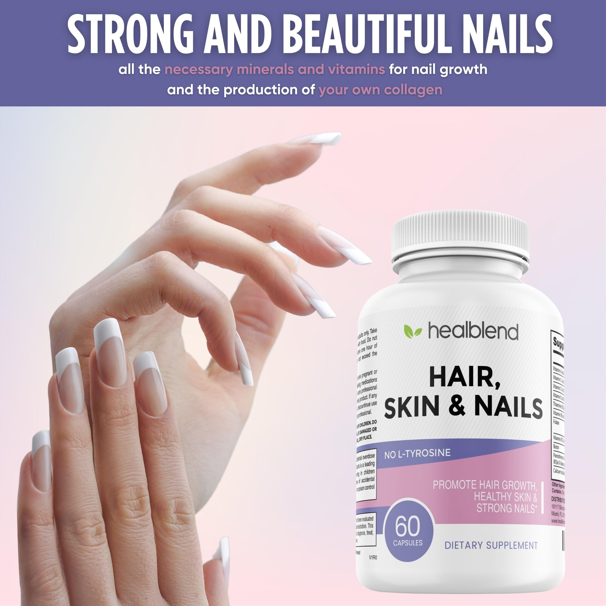 healblend Hair Skin and Nails Vitamins for Women with Biotin 5000 mcg, Iron and Manganese | Vegan, Non-GMO | 60 Capsules healblendBuy Supplements Australia