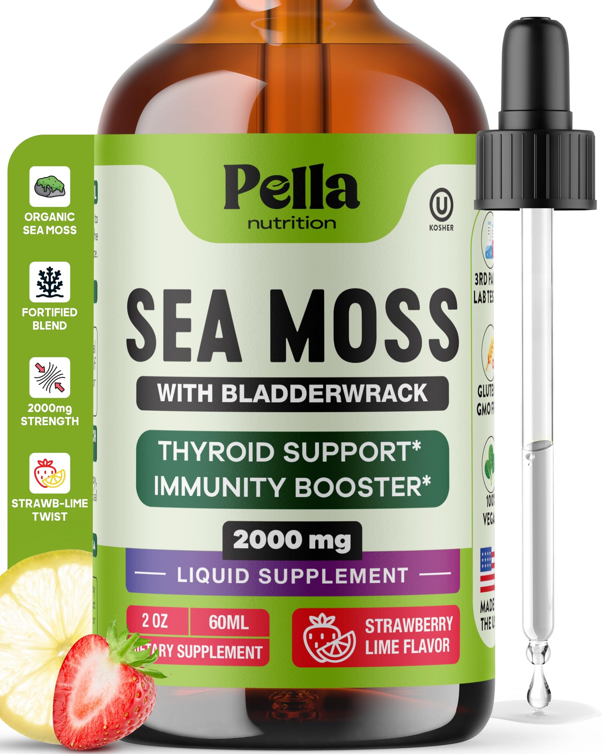 Pella Nutrition Sea Moss Drops with Bladderwrack – 4X Faster Absorption Than Irish Sea Moss Gel Superfood, Gummies, and Capsules – Digestive & Immune Support Supplement (Strawberry Lime, 60mL) Pella NutritionBuy Supplements Australia
