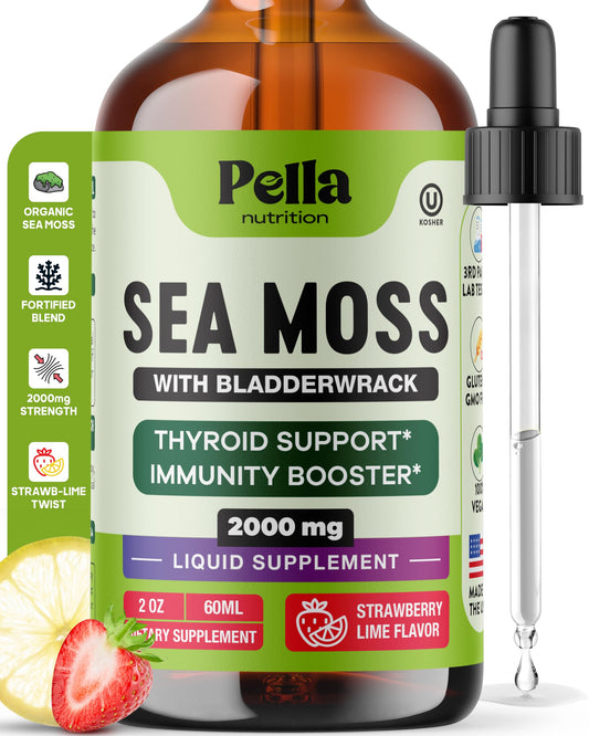 Pella Nutrition Sea Moss Drops with Bladderwrack – 4X Faster Absorption Than Irish Sea Moss Gel Superfood, Gummies, and Capsules – Digestive & Immune Support Supplement (Strawberry Lime, 60mL) Pella NutritionBuy Supplements Australia