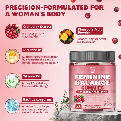 GORNVB Premium Feminine Balance Gummies for Women, Support pH Balance & Vaginal Probiotics Health Gummies with Cranberry Pineapple Powder, D-Mannose, Sugar Free, Gluten Free, Vegan GORNVBBuy Supplements Australia