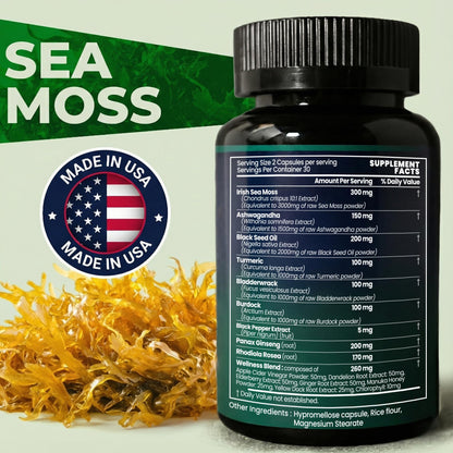Sea Moss Black Seed Oil Ashwagandha Ginger - Advanced Irish Sea Moss Capsules All in One Supplement with Seamoss Black Seed Oil Ashwagandha Burdock Root Bladderwrack - Pills for Energy, Immune, Gut Opti HealthBuy Supplements Australia