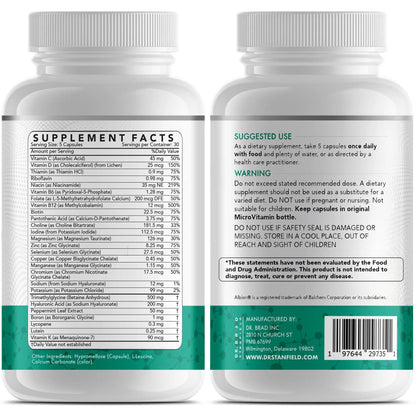 Dr Brad Stanfield Daily Low Dose MultiVitamin & Mineral for Men & Women to Support Cognitive Performance & Memory + Hyaluronic Acid for Skin Health Dr Brad StanfieldBuy Supplements Australia