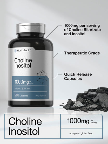 Choline Inositol 1000mg Supplement | 200 Capsules | Non-GMO, Gluten Free | by Horbaach HorbäachBuy Supplements Australia