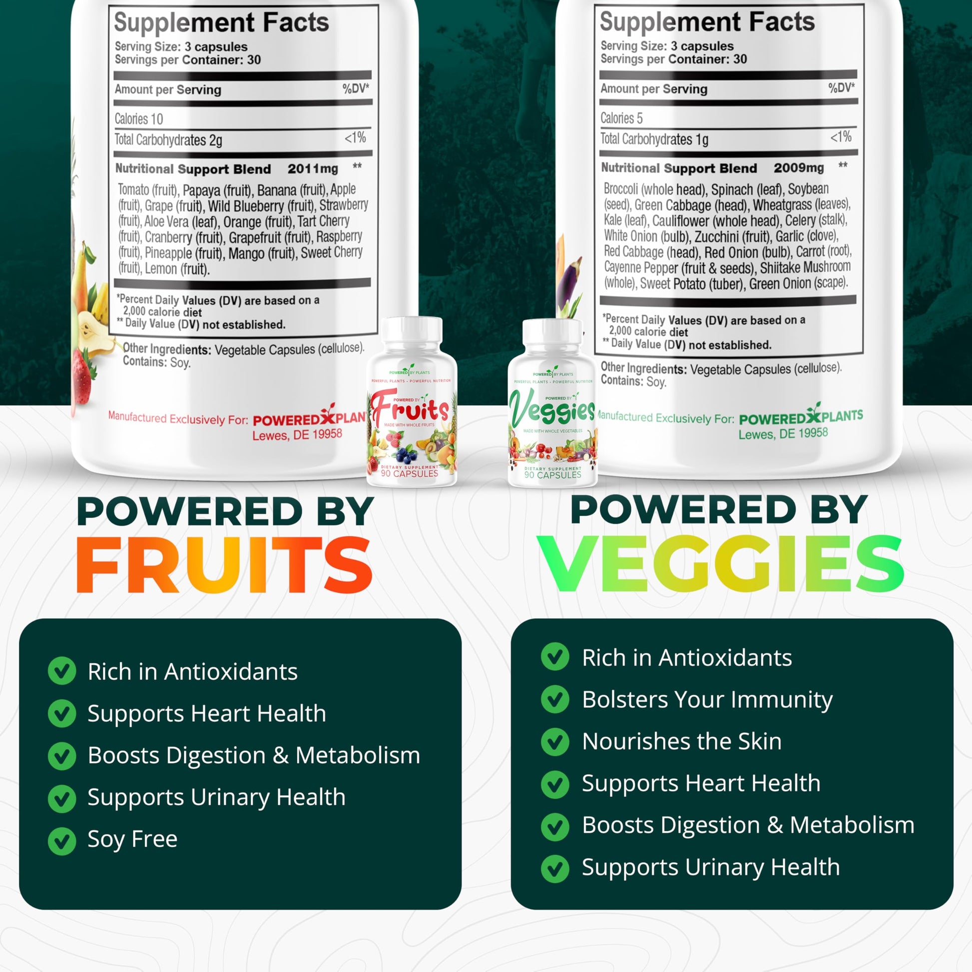 Daily Fruits and Veggies Supplement - 180 Capsules for 30 Days, Non GMO & Gluten Free Superfood with Natural Vitamins - Powered by Plants, 2-Pack POWERED X PLANTSBuy Supplements Australia