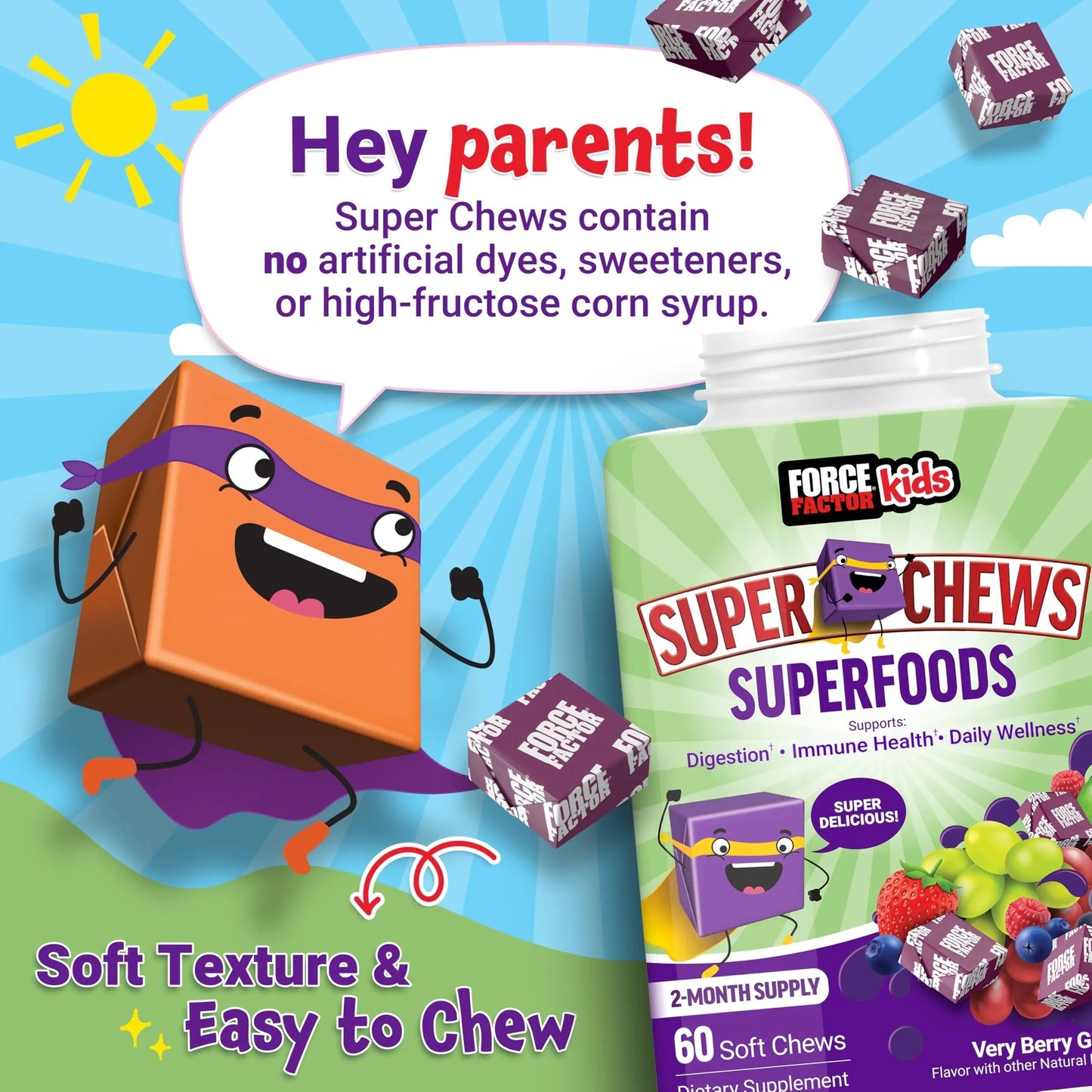 Force Factor Kids Superfood Super Chews, Kids Vitamins C & D, Immune Support Supplement with Antioxidant Support from Powdered Fruits & Veggies Force Factor