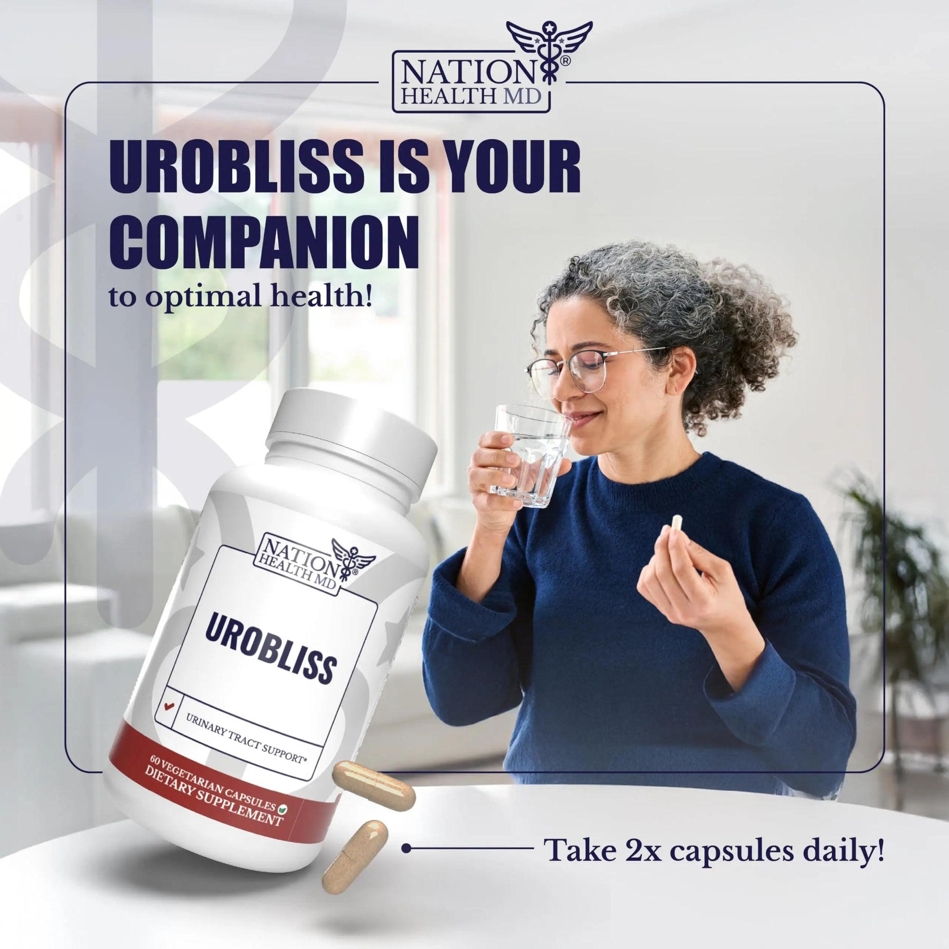 NATION HEALTH MD UroBliss Formula for Urinary Tract Support - D Mannose 1000mg Capsules with Cranberry Extract for Feminine Care and UTI-Health, 60 Capsules NATION HEALTH MDBuy Supplements Australia