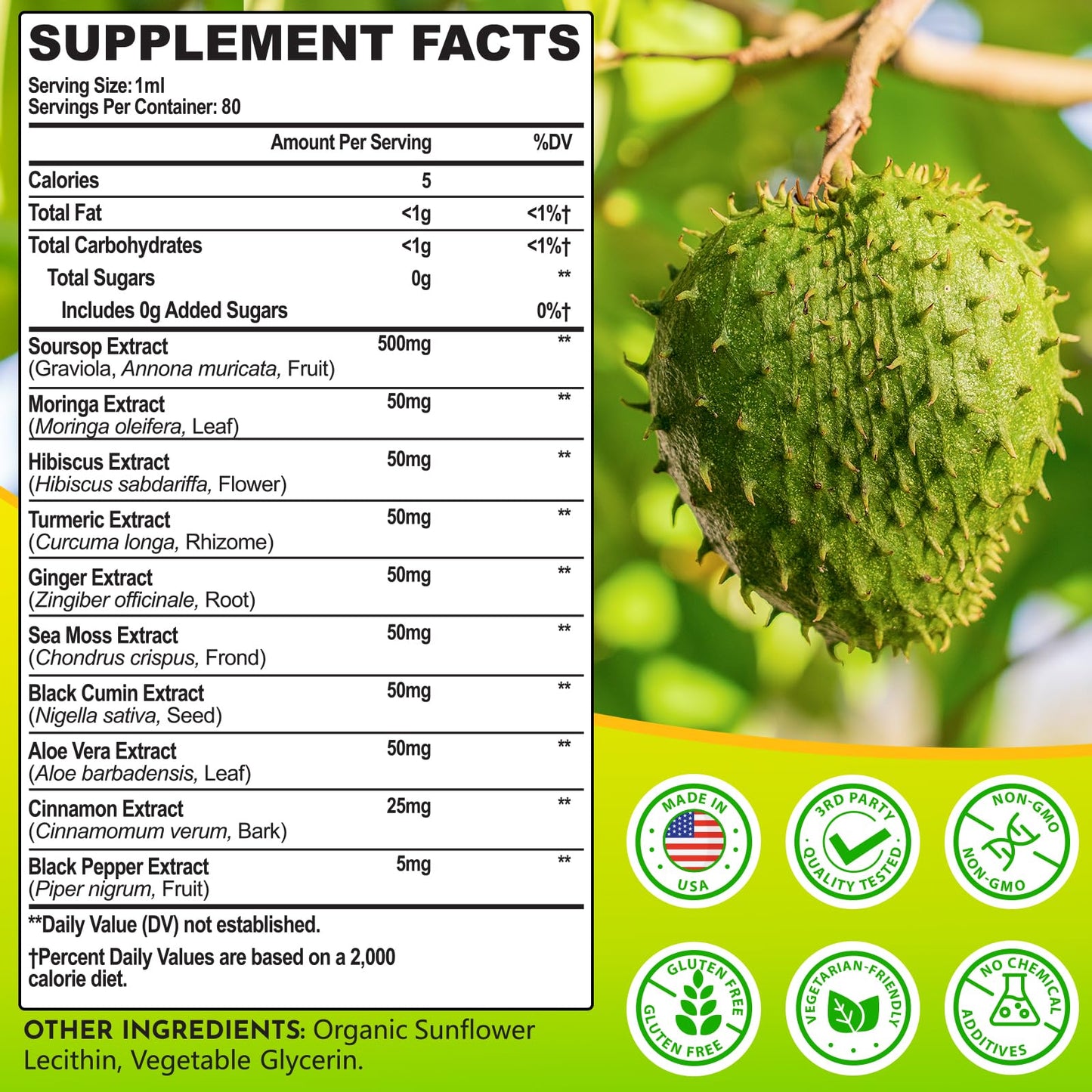 (80ML) Supplement Liquid Drops, 10 in 1 Soursop Multivitamin Drops with Leaf Extract & Sea Moss, for Cell Support & Regeneration, Immunity, Gut, Zzz, Skin & Antioxidant | 2.8 Fl Oz - 80 Days Supply SelichealBuy Supplements Australia