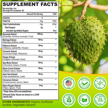 (80ML) Supplement Liquid Drops, 10 in 1 Soursop Multivitamin Drops with Leaf Extract & Sea Moss, for Cell Support & Regeneration, Immunity, Gut, Zzz, Skin & Antioxidant | 2.8 Fl Oz - 80 Days Supply SelichealBuy Supplements Australia