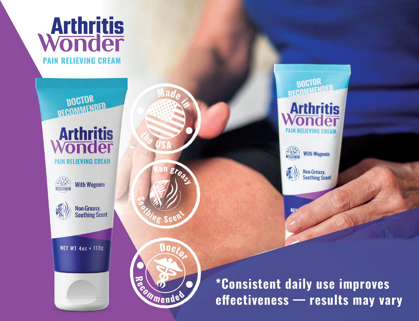 Arthritis Wonder Pain Relief Cream, 4 oz – Arthritis Pain Relief Cream for Hand, Knee, Foot and Wrist Joints – Fast-Acting, Deep Penetrating, Non-Greasy Formula with Natural Wogonin - 2 Pack Arthritis WonderBuy Supplements Australia