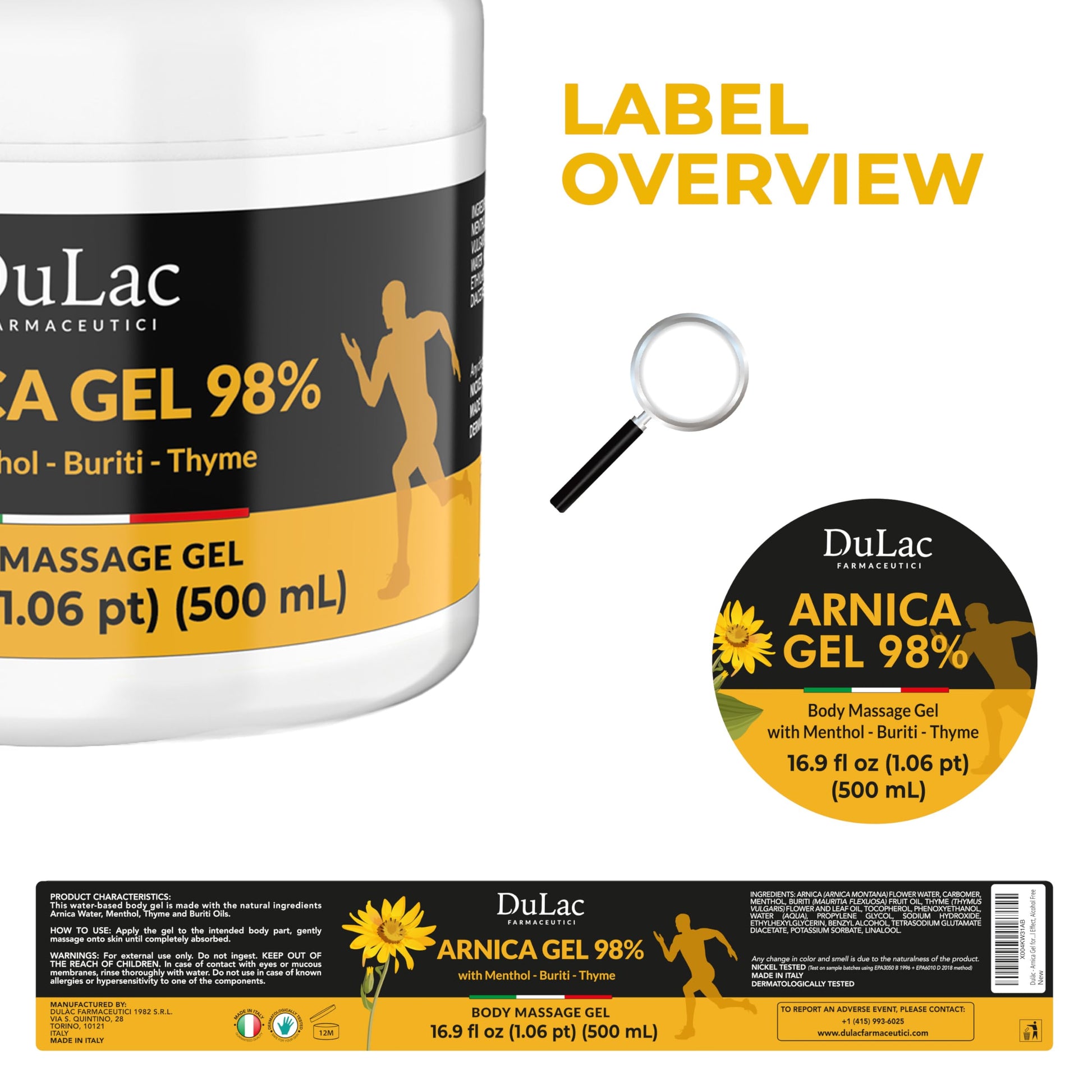 Dulac Arnica Body Massage Gel – Water-Based Cosmetic Massage Gel with Arnica Montana, Fast-Absorbing Lightweight Texture, Non-Greasy Feel, Dermatologically Tested, 16.9 fl oz DULÀC FARMACEUTICI 1982Buy Supplements Australia