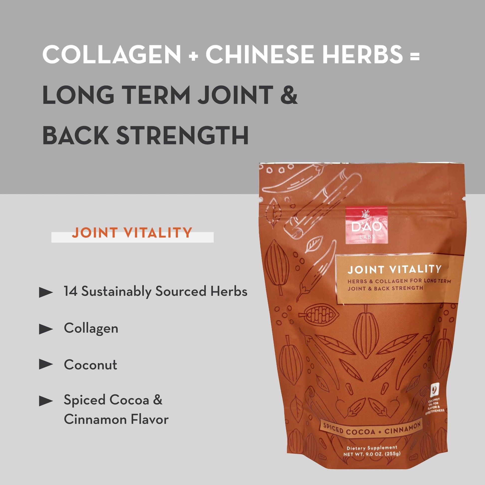 D'AO Labs Joint Vitality Powder - Joint Support - Du Huo Ji Shen Tang Traditional Chinese Herbal - Increased Mobility & Flexibility - Spiced Cocoa & Cinnamon Flavor - 15 Servings DAO LabsBuy Supplements Australia