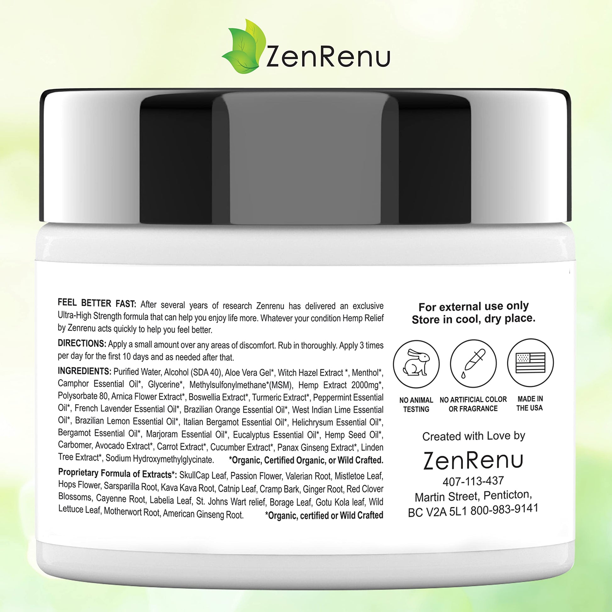 Hemp Cream Maximum Strength - Menthol Rub with Hemp Oil, Arnica, Lavender, Aloe Vera, Kava Kava, & Camphor - Natural Hemp Muscle Rub Cream for Skin, Muscles & Joints - ZenRenu, 4 oz ZenrenuBuy Supplements Australia
