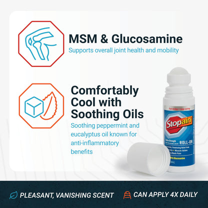 Stopain Pain Relief Roll On Gel 3oz, USA Made, Max Strength Fast Acting with MSM, Glucosamine, Menthol for Arthritis, Lower Back, Knee, Neck, HSA FSA Approved OTC Topical Analgesic Products StopainBuy Supplements Australia