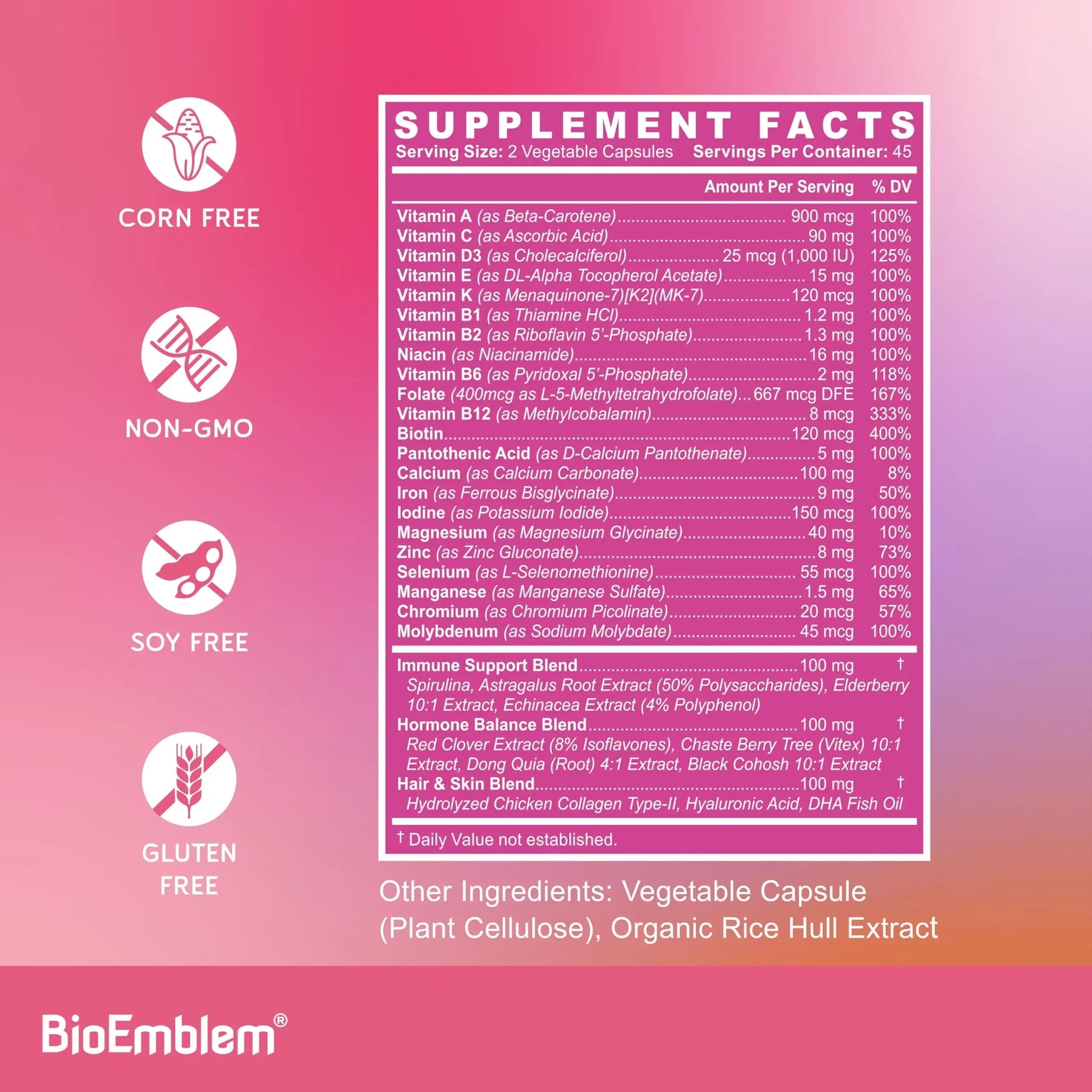 BioEmblem Women's Multivitamin - Complete Daily Multi for Immunity, Energy, Hair, Skin with Vitamin A, B12, B6, D3, Biotin BioEmblemBuy Supplements Australia