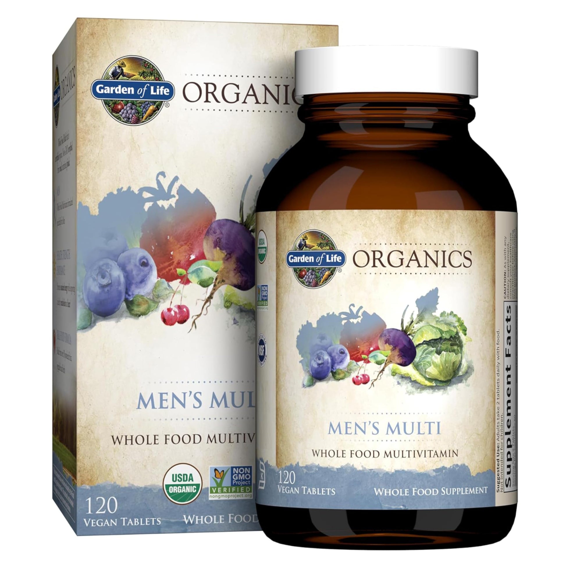 Garden of Life Organics Whole Food Multivitamin for Men, 120 Tablets, Vegan Mens Vitamins and Minerals for Health and Well-Being, Certified Organic Vegan Multi Garden of LifeBuy Supplements Australia