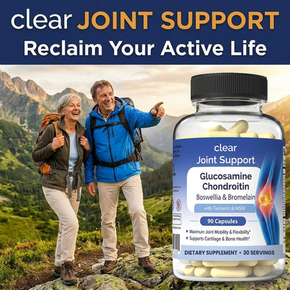 Clear Joint Support - 3-Month Supply | 3-Pack (270 Capsules) | Glucosamine Chondroitin MSM, Turmeric & Boswellia | Supports Knee, Hip & Back Health | Made in USA Clear ProbioticsBuy Supplements Australia