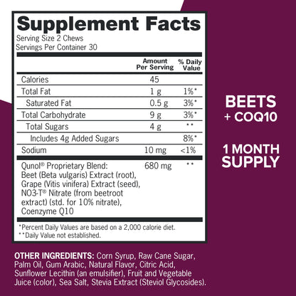Qunol Beets Chews for Blood Pressure Support, 3 in 1 Beets + CoQ10 + Grape Seed Extract QunolBuy Supplements Australia