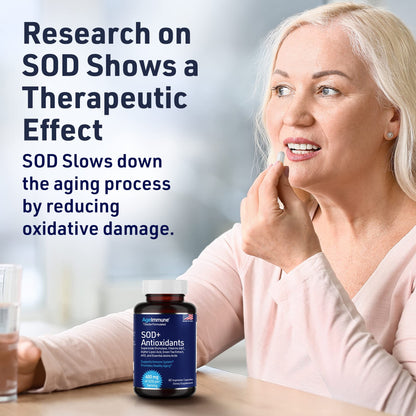 SOD Antioxidants Complex Healthy Aging Supplement - 400mg of Superoxide Dismutase - Alpha Lipoic Acid - L-Arginine -Lysine - AKG - Vitamin A - Vitamin E for Immune Support-60 Capsules AgeImmuneBuy Supplements Australia