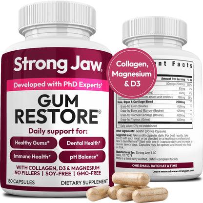 Strong Jaw Gum Restore - Gum Repair for Receding Gums | Teeth Magnesium Supplements, Oral Care, Remineralizing Dental Health Vitamins for Adults | 1 Month Supply, 180 Capsules, Made in USA Strong JawBuy Supplements Australia