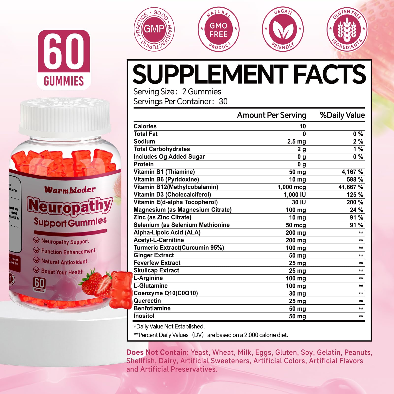 Sugar Free Neuropathy Support Gummies for Nerve – Enhanced Nerve Health, Regeneration, Cognitive Support with Vitamin B1, B6, B12, Magnesium, ALA, Turmeric, CoQ10 & More WarmbioderBuy Supplements Australia