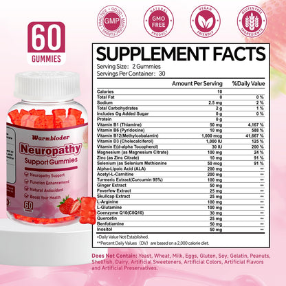 Sugar Free Neuropathy Support Gummies for Nerve – Enhanced Nerve Health, Regeneration, Cognitive Support with Vitamin B1, B6, B12, Magnesium, ALA, Turmeric, CoQ10 & More WarmbioderBuy Supplements Australia