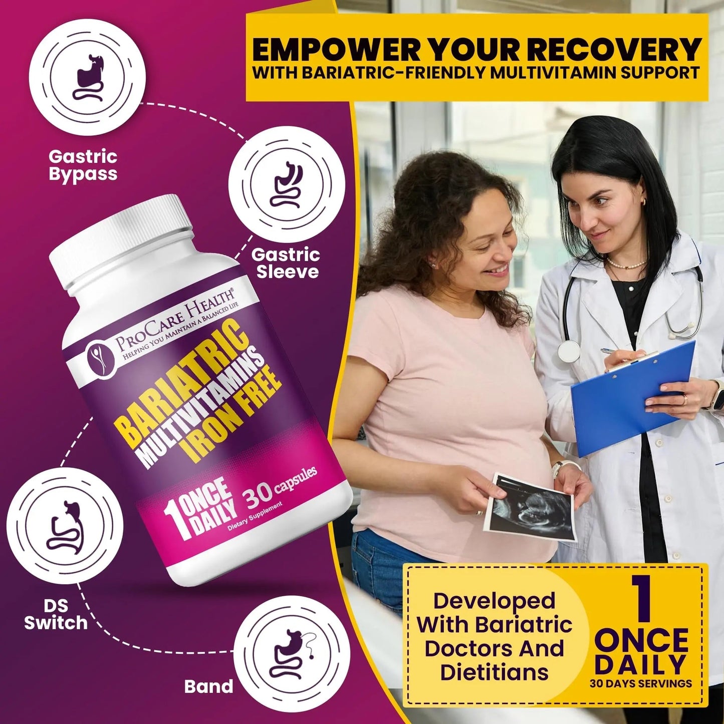 Procare Health Bariatric Multivitamin with Iron Free (30 Fast Dissolving Veggie Capsule) - Bariatric Vitamins for Gastric Sleeve & Gastric Bypass ProCare HealthBuy Supplements Australia