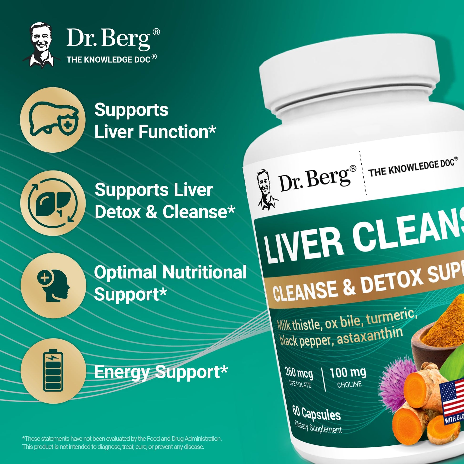 Dr. Berg Liver Cleanse Detox Capsules w/Unique Blend of Milk Thistle, Ox Bile & Folate - Liver Supplement Includes Turmeric, Black Pepper & Choline - 60 Capsules Dr. Berg NutritionalsBuy Supplements Australia