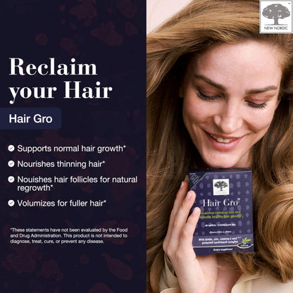 NEW NORDIC Hair GRO, Hair Growth Supplement, Biotin & Palm Fruit Extract Tocotrienols for Natural Regrowth, 60 Count (Pack of 3) NEW NORDICBuy Supplements Australia